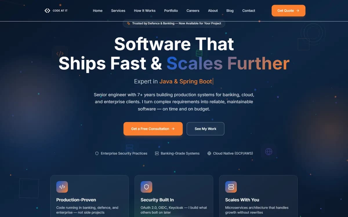 CODE AT IT: primul ecran al site-ului, pe desktop