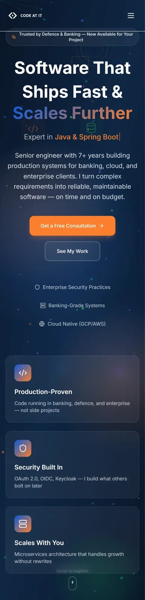 CODE AT IT: pagina principală, pe telefon
