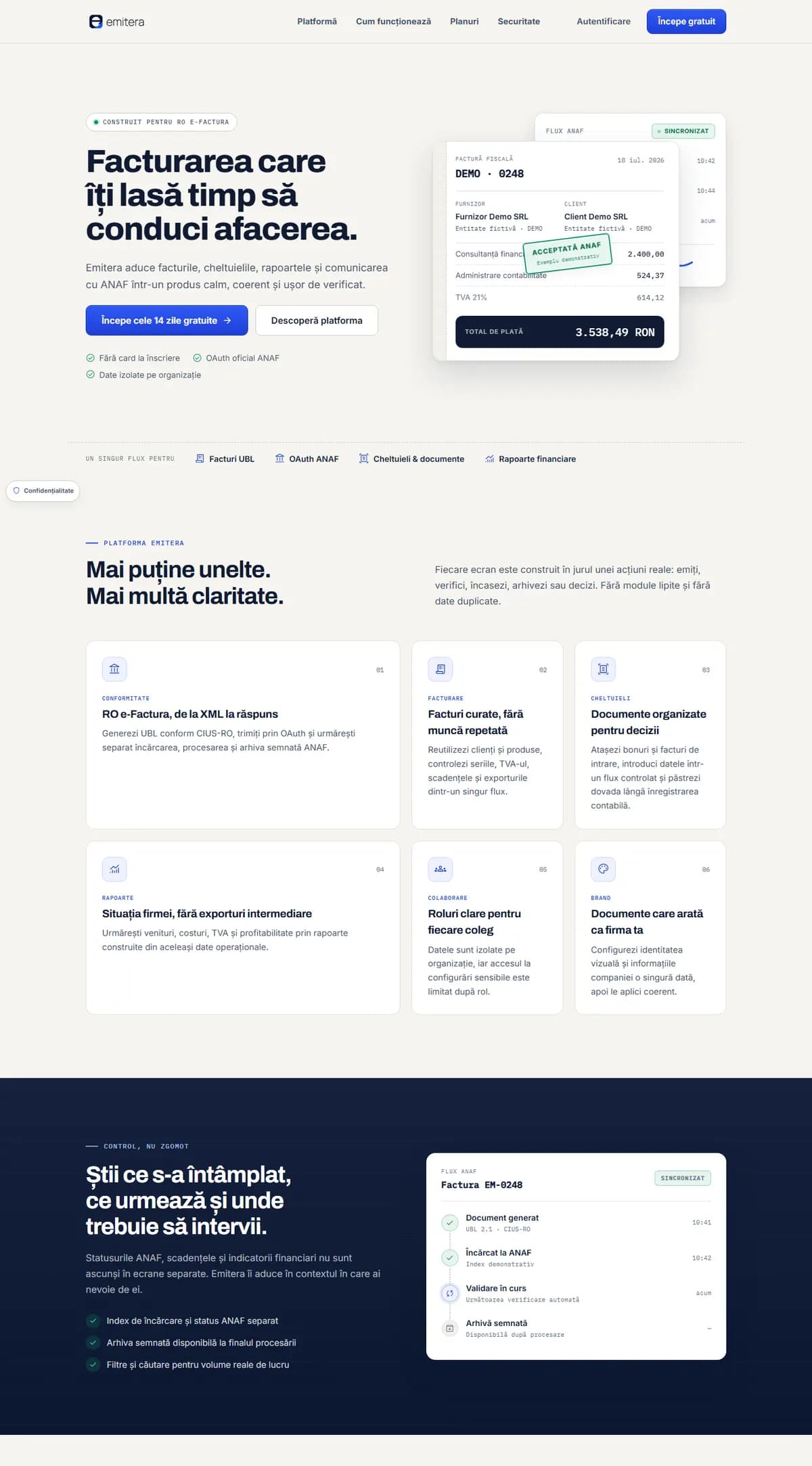 Emitera: pagina principală, pe desktop