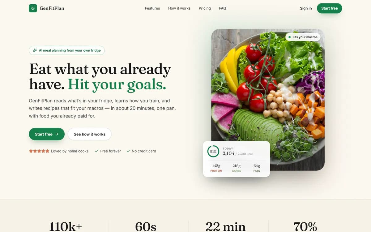 GenFitPlan: primul ecran al site-ului, pe desktop