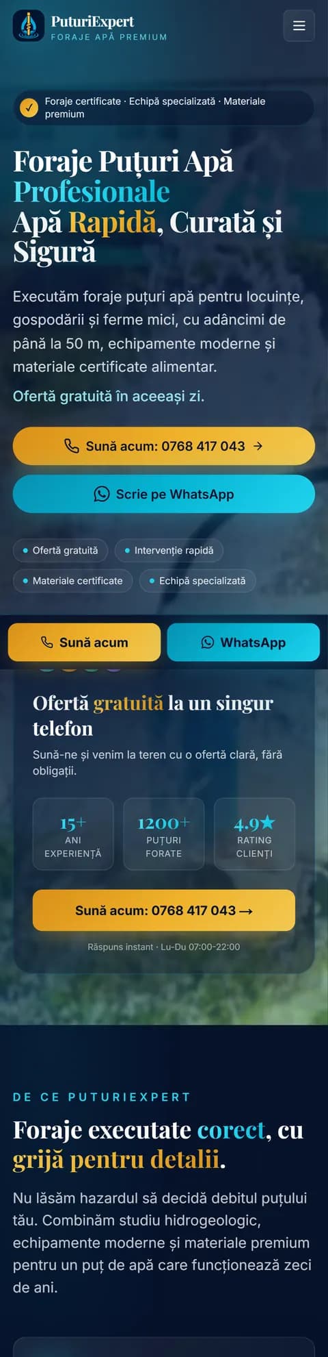 PuturiExpert: pagina principală, pe telefon